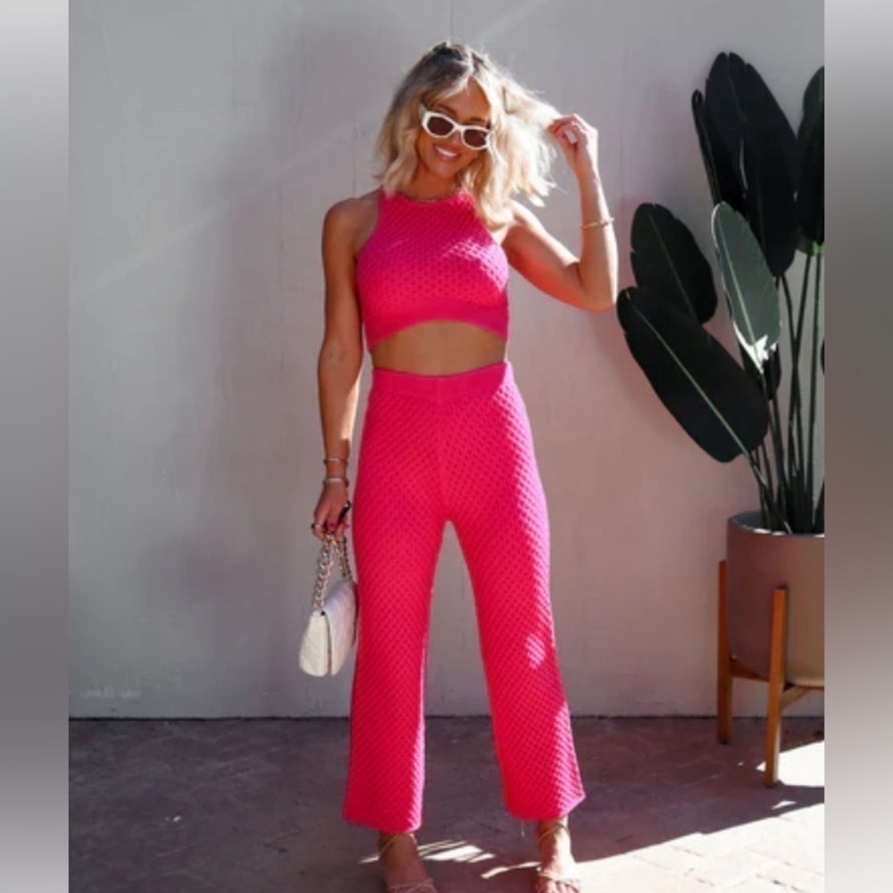 Phoebe knits textured wide leg pant and crop top